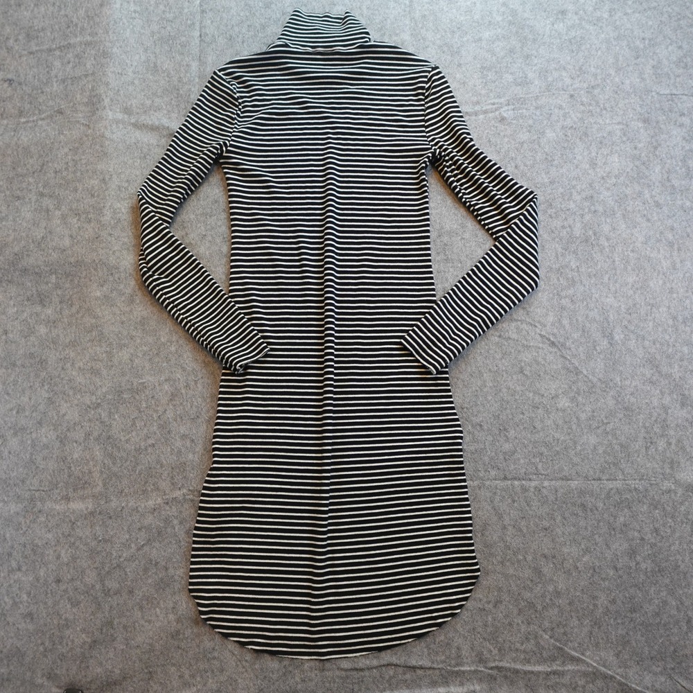 Sanctuary Dress Women Small Black Striped Mock Neck Ribbed Knit Long Sleeve Mini - Picture 4 of 8